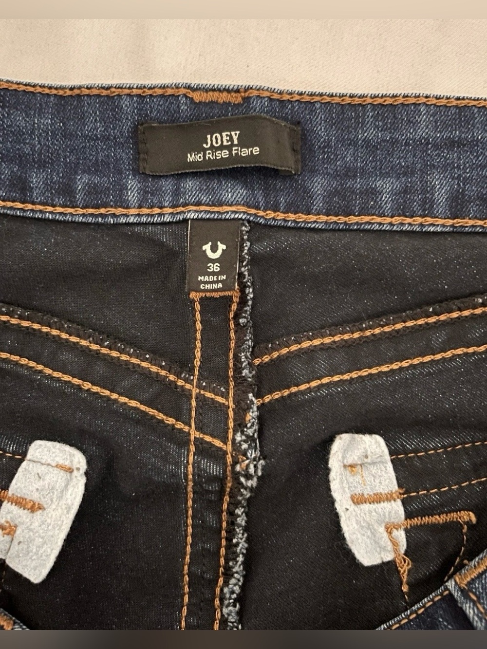 True Religion Women's Joey Midrise Flare Flap Dark Wash Blue Stretch Jeans 36x30 - Picture 7 of 13